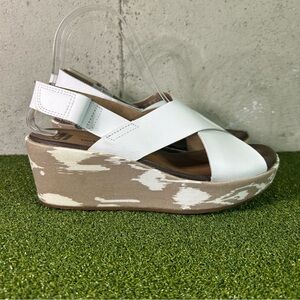 Clarks Stasha White Wedge Slingback Platform Sandals Shoes Women’s 8